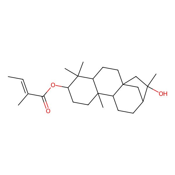 2D Structure of (14-Hydroxy-5,5,9,14-tetramethyl-6-tetracyclo[11.2.1.01,10.04,9]hexadecanyl) 2-methylbut-2-enoate