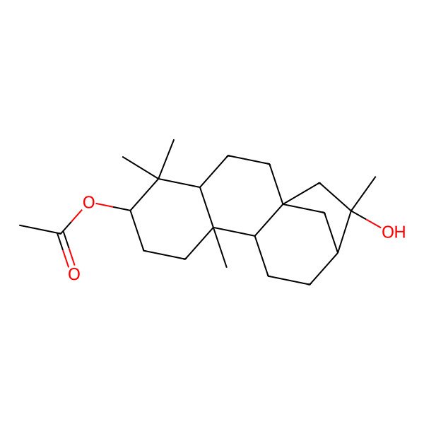 2D Structure of (14-Hydroxy-5,5,9,14-tetramethyl-6-tetracyclo[11.2.1.01,10.04,9]hexadecanyl) acetate