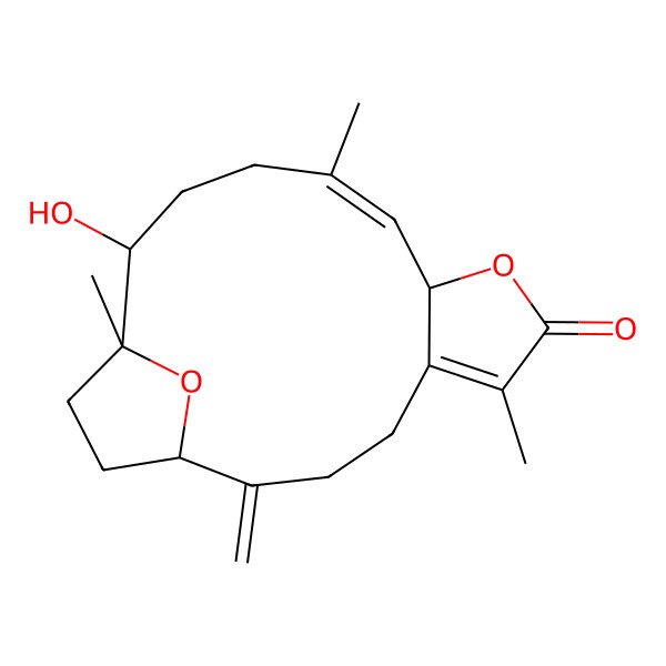 2D Structure of 14-Hydroxy-6,11,15-trimethyl-2-methylidene-8,18-dioxatricyclo[13.2.1.05,9]octadeca-5,10-dien-7-one