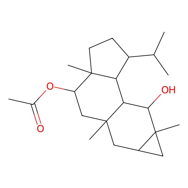 2D Structure of (14-Hydroxy-6,9,13-trimethyl-3-propan-2-yl-7-tetracyclo[7.5.0.02,6.011,13]tetradecanyl) acetate