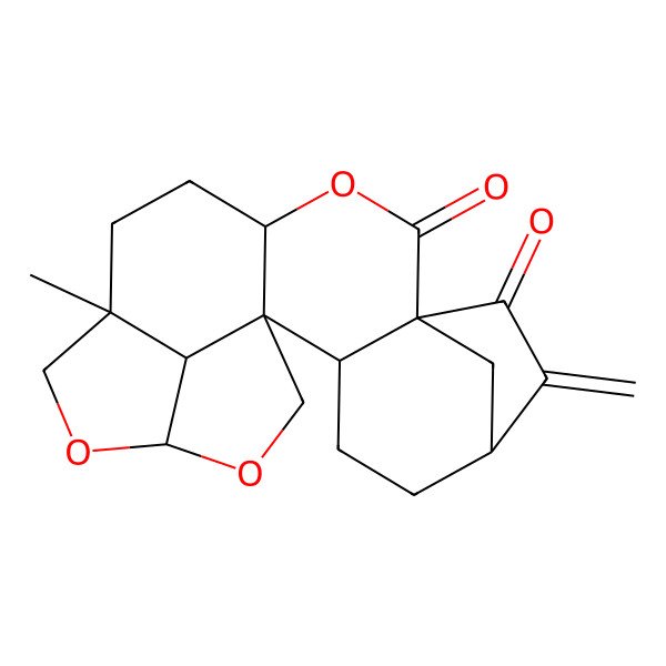 2D Structure of 14-Methyl-6-methylidene-10,16,18-trioxahexacyclo[12.5.1.15,8.01,11.02,8.017,20]henicosane-7,9-dione