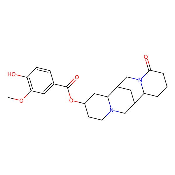 2D Structure of (14-Oxo-7,15-diazatetracyclo[7.7.1.02,7.010,15]heptadecan-4-yl) 4-hydroxy-3-methoxybenzoate