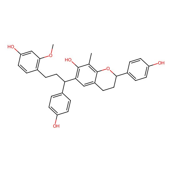2D Structure of 6-[3-(4-hydroxy-2-methoxyphenyl)-1-(4-hydroxyphenyl)propyl]-2-(4-hydroxyphenyl)-8-methyl-3,4-dihydro-2H-chromen-7-ol