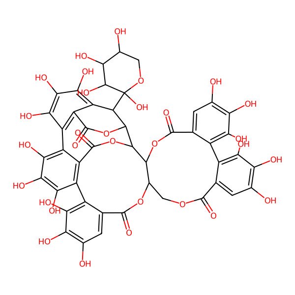2D Structure of (1R,2R,20R,42R,46S)-7,8,9,12,13,14,25,26,27,30,31,32,35,36,37-pentadecahydroxy-46-[(2S,3R,4S,5R)-2,3,4,5-tetrahydroxyoxan-2-yl]-3,18,21,41,43-pentaoxanonacyclo[27.13.3.138,42.02,20.05,10.011,16.023,28.033,45.034,39]hexatetraconta-5,7,9,11,13,15,23,25,27,29(45),30,32,34(39),35,37-pentadecaene-4,17,22,40,44-pentone