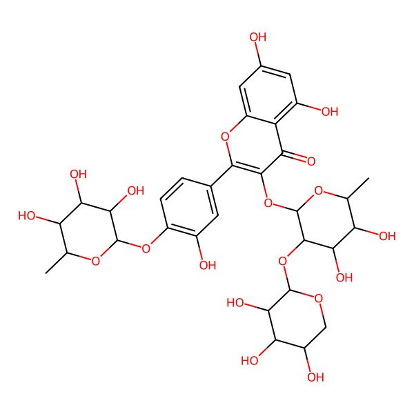 2D Structure of 3-[4,5-Dihydroxy-6-methyl-3-(3,4,5-trihydroxyoxan-2-yl)oxyoxan-2-yl]oxy-5,7-dihydroxy-2-[3-hydroxy-4-(3,4,5-trihydroxy-6-methyloxan-2-yl)oxyphenyl]chromen-4-one