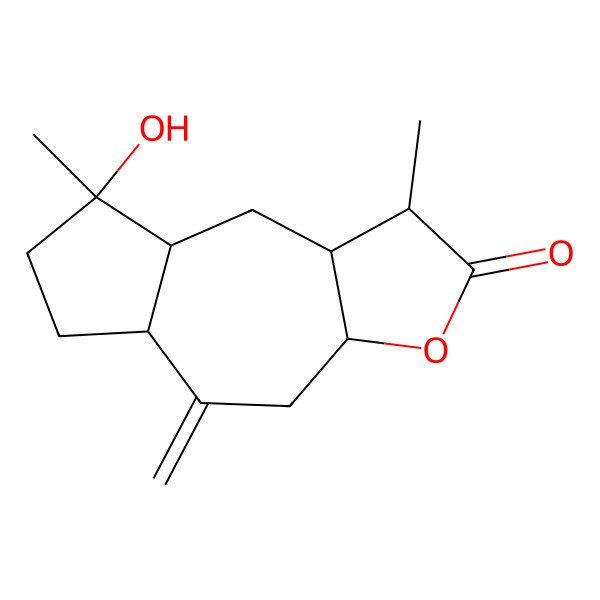 2D Structure of (1S,3aR,5aS,8R,8aR,9aR)-8-hydroxy-1,8-dimethyl-5-methylidene-3a,4,5a,6,7,8a,9,9a-octahydro-1H-azuleno[6,5-b]furan-2-one