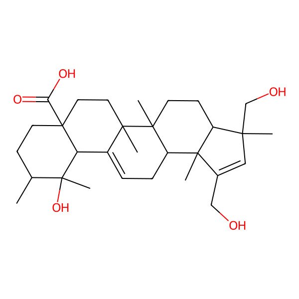 2D Structure of 11-hydroxy-1,3-bis(hydroxymethyl)-3,5a,5b,10,11,13b-hexamethyl-4,5,6,7,8,9,10,11a,13,13a-decahydro-3aH-cyclopenta[a]chrysene-7a-carboxylic acid