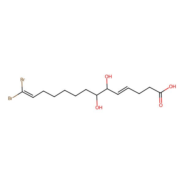 2D Structure of 14,14-Dibromo-6,7-dihydroxytetradeca-4,13-dienoic acid