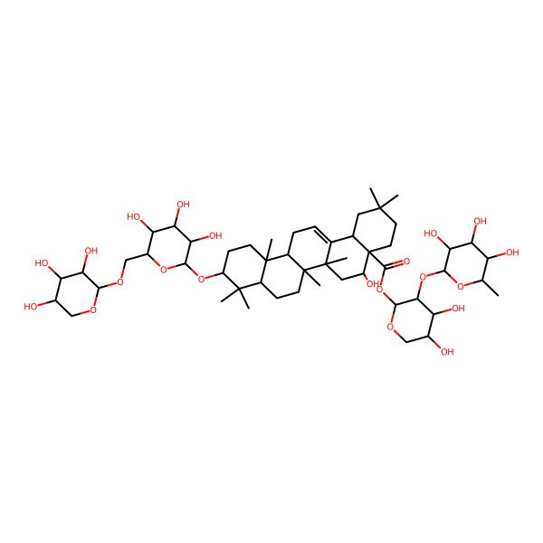 2D Structure of [(2S,3R,4S,5S)-4,5-dihydroxy-3-[(2S,3R,4R,5R,6S)-3,4,5-trihydroxy-6-methyloxan-2-yl]oxyoxan-2-yl] (4aR,5R,6aR,6aS,6bR,8aR,10S,12aR,14bS)-5-hydroxy-2,2,6a,6b,9,9,12a-heptamethyl-10-[(2R,3R,4S,5S,6R)-3,4,5-trihydroxy-6-[[(2S,3R,4S,5R)-3,4,5-trihydroxyoxan-2-yl]oxymethyl]oxan-2-yl]oxy-1,3,4,5,6,6a,7,8,8a,10,11,12,13,14b-tetradecahydropicene-4a-carboxylate