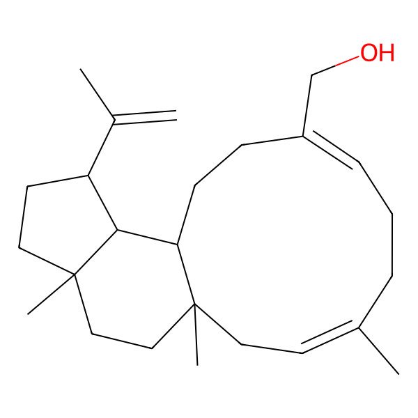 2D Structure of (1,4,16-Trimethyl-13-prop-1-en-2-yl-8-tricyclo[9.7.0.012,16]octadeca-3,7-dienyl)methanol