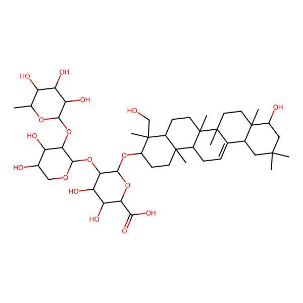 2D Structure of (2S,3S,4S,5R,6R)-6-[[(4S,6aR,8aR,14bR)-9-hydroxy-4-(hydroxymethyl)-4,6a,6b,8a,11,11,14b-heptamethyl-1,2,3,4a,5,6,7,8,9,10,12,12a,14,14a-tetradecahydropicen-3-yl]oxy]-5-[(2S,3R,4S,5R)-4,5-dihydroxy-3-[(2S,3R,4R,5R,6S)-3,4,5-trihydroxy-6-methyloxan-2-yl]oxyoxan-2-yl]oxy-3,4-dihydroxyoxane-2-carboxylic acid