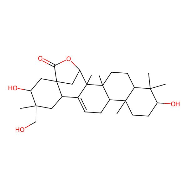 2D Structure of (1S,3S,4S,6S,10R,11R,14S,16R,19R,20S,21R)-3,14-dihydroxy-4-(hydroxymethyl)-4,11,15,15,19,20-hexamethyl-22-oxahexacyclo[19.2.1.01,6.07,20.010,19.011,16]tetracos-7-en-23-one