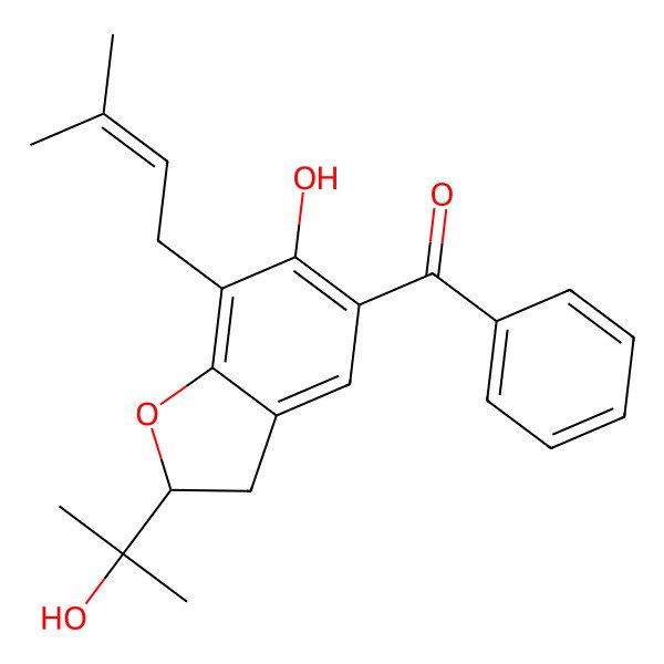 2D Structure of [(2S)-6-hydroxy-2-(2-hydroxypropan-2-yl)-7-(3-methylbut-2-enyl)-2,3-dihydro-1-benzofuran-5-yl]-phenylmethanone