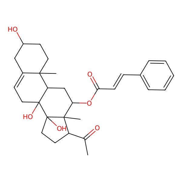 2D Structure of (17-acetyl-3,8,14-trihydroxy-10,13-dimethyl-2,3,4,7,9,11,12,15,16,17-decahydro-1H-cyclopenta[a]phenanthren-12-yl) 3-phenylprop-2-enoate