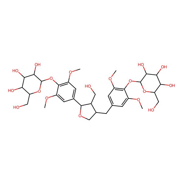 2D Structure of (2S,3R,4S,5S,6R)-2-[4-[[(3R,4R,5S)-5-[3,5-dimethoxy-4-[(2S,3R,4S,5S,6R)-3,4,5-trihydroxy-6-(hydroxymethyl)oxan-2-yl]oxyphenyl]-4-(hydroxymethyl)oxolan-3-yl]methyl]-2,6-dimethoxyphenoxy]-6-(hydroxymethyl)oxane-3,4,5-triol