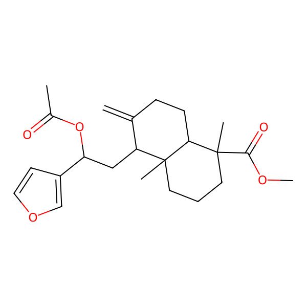 2D Structure of methyl 5-[2-acetyloxy-2-(furan-3-yl)ethyl]-1,4a-dimethyl-6-methylidene-3,4,5,7,8,8a-hexahydro-2H-naphthalene-1-carboxylate