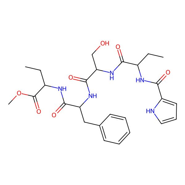 2D Structure of methyl 2-[[2-[[3-hydroxy-2-[2-(1H-pyrrole-2-carbonylamino)butanoylamino]propanoyl]amino]-3-phenylpropanoyl]amino]butanoate