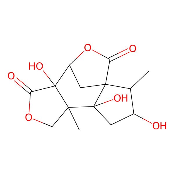 2D Structure of (1R,2S,3R,5S,6S,10R,11R)-3,5,10-trihydroxy-2,6-dimethyl-8,12-dioxatetracyclo[9.2.1.01,5.06,10]tetradecane-9,13-dione