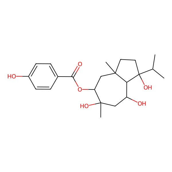 2D Structure of [(1R,3aR,5R,6S,8S,8aS)-1,6,8-trihydroxy-3a,6-dimethyl-1-propan-2-yl-3,4,5,7,8,8a-hexahydro-2H-azulen-5-yl] 4-hydroxybenzoate
