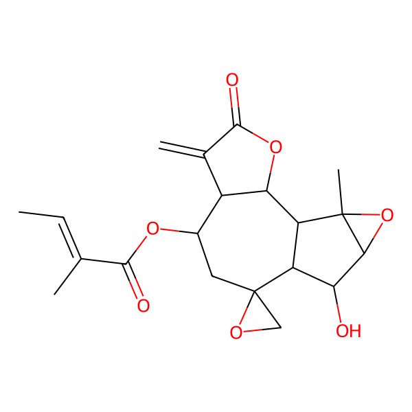2D Structure of [(1S,2S,6R,7S,9S,10S,11R,12S,14R)-11-hydroxy-14-methyl-5-methylidene-4-oxospiro[3,13-dioxatetracyclo[8.4.0.02,6.012,14]tetradecane-9,2'-oxirane]-7-yl] (Z)-2-methylbut-2-enoate