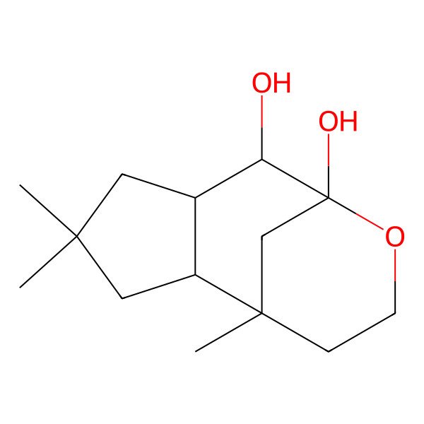 2D Structure of 1,4,4-Trimethyl-9-oxatricyclo[6.3.1.02,6]dodecane-7,8-diol