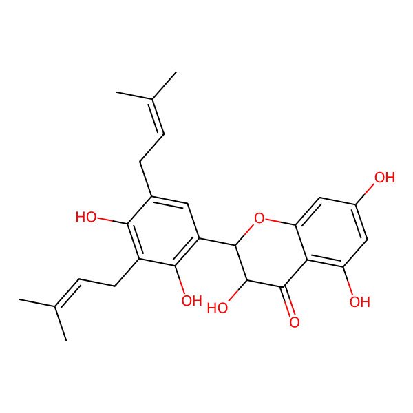 2D Structure of (2R,3R)-2-[2,4-dihydroxy-3,5-bis(3-methylbut-2-enyl)phenyl]-3,5,7-trihydroxy-2,3-dihydrochromen-4-one