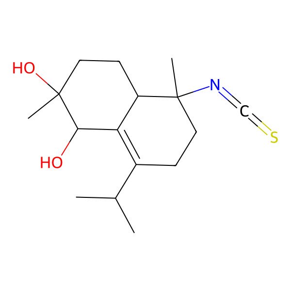 2D Structure of (1S,2R,4aR,5S)-5-isothiocyanato-2,5-dimethyl-8-propan-2-yl-1,3,4,4a,6,7-hexahydronaphthalene-1,2-diol