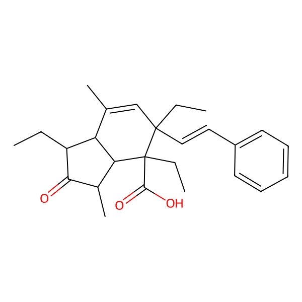 2D Structure of 1,4,5-Triethyl-3,7-dimethyl-2-oxo-5-(2-phenylethenyl)-1,3,3a,7a-tetrahydroindene-4-carboxylic acid
