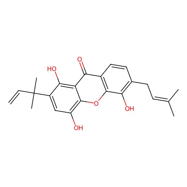 2D Structure of 1,4,5-Trihydroxy-2-(2-methylbut-3-en-2-yl)-6-(3-methylbut-2-enyl)xanthen-9-one