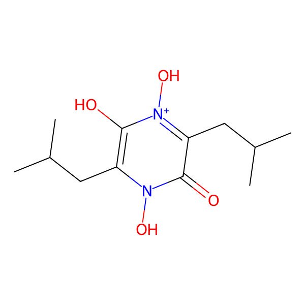 2D Structure of 1,4,5-Trihydroxy-3,6-bis(2-methylpropyl)pyrazin-4-ium-2-one