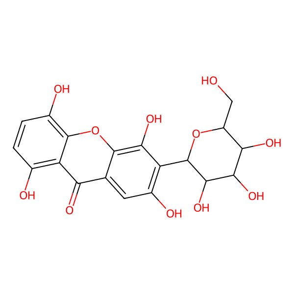 2D Structure of 1,4,5,7-tetrahydroxy-6-[(2S,3R,4R,5S,6R)-3,4,5-trihydroxy-6-(hydroxymethyl)oxan-2-yl]xanthen-9-one