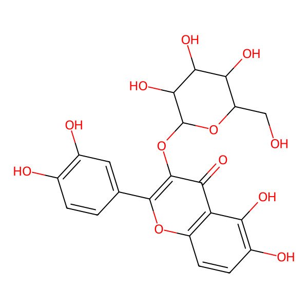 2D Structure of 2-(3,4-dihydroxyphenyl)-5,6-dihydroxy-3-[(2S,3R,4S,5S,6R)-3,4,5-trihydroxy-6-(hydroxymethyl)oxan-2-yl]oxychromen-4-one