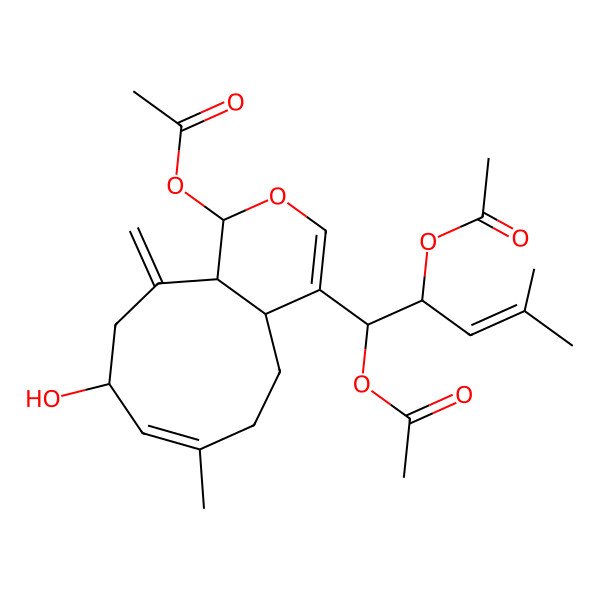 2D Structure of [4-(1,2-diacetyloxy-4-methylpent-3-enyl)-9-hydroxy-7-methyl-11-methylidene-4a,5,6,9,10,11a-hexahydro-1H-cyclonona[c]pyran-1-yl] acetate