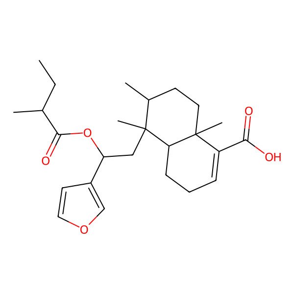 2D Structure of 5-[2-(Furan-3-yl)-2-(2-methylbutanoyloxy)ethyl]-5,6,8a-trimethyl-3,4,4a,6,7,8-hexahydronaphthalene-1-carboxylic acid