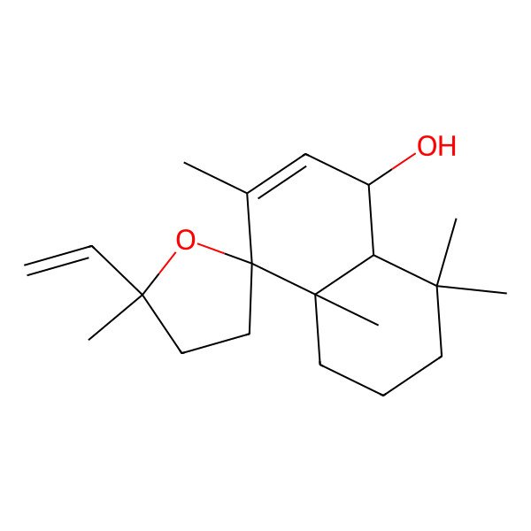 2D Structure of (1S,4R,4aS,5'S,8aS)-5'-ethenyl-3,4a,5',8,8-pentamethylspiro[5,6,7,8a-tetrahydro-1H-naphthalene-4,2'-oxolane]-1-ol