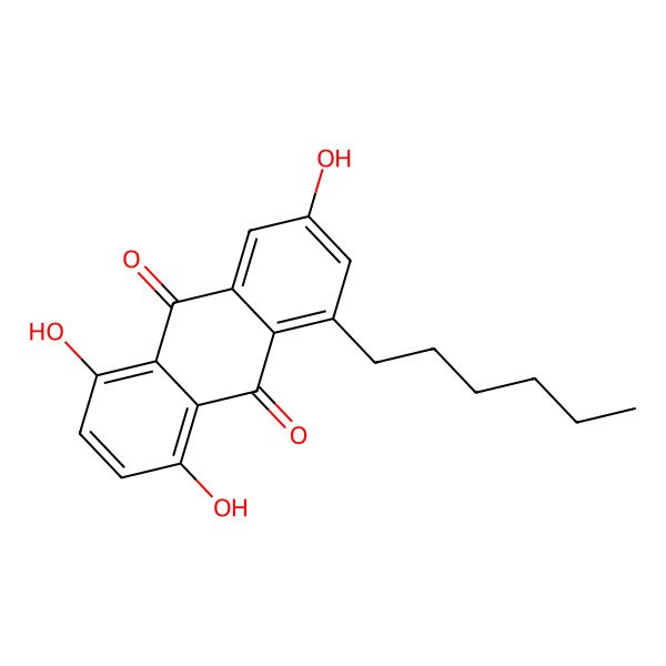 2D Structure of 1,4,6-Trihydroxy-8-hexyl-9,10-anthraquinone