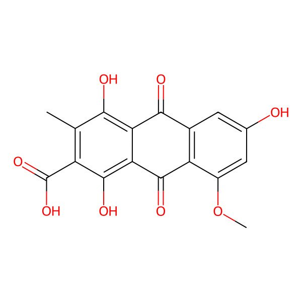 2D Structure of 1,4,6-Trihydroxy-8-methoxy-3-methyl-9,10-dioxo-9,10-dihydroanthracene-2-carboxylic acid