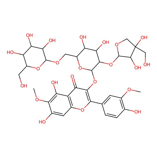2D Structure of 3-[(2S,3S,4S,5R,6R)-3-[(2S,3S,4S)-3,4-dihydroxy-4-(hydroxymethyl)oxolan-2-yl]oxy-4,5-dihydroxy-6-[[(2R,3R,4S,5R,6R)-3,4,5-trihydroxy-6-(hydroxymethyl)oxan-2-yl]oxymethyl]oxan-2-yl]oxy-5,7-dihydroxy-2-(4-hydroxy-3-methoxyphenyl)-6-methoxychromen-4-one