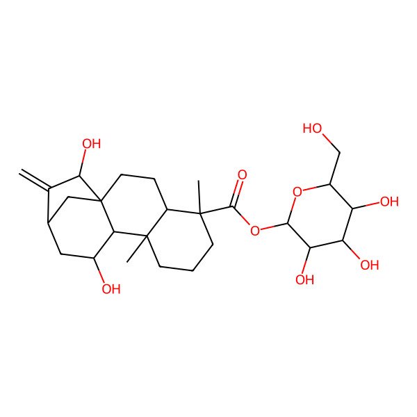 2D Structure of [3,4,5-trihydroxy-6-(hydroxymethyl)oxan-2-yl] (1R,4S,5R,9R,10S)-11,15-dihydroxy-5,9-dimethyl-14-methylidenetetracyclo[11.2.1.01,10.04,9]hexadecane-5-carboxylate