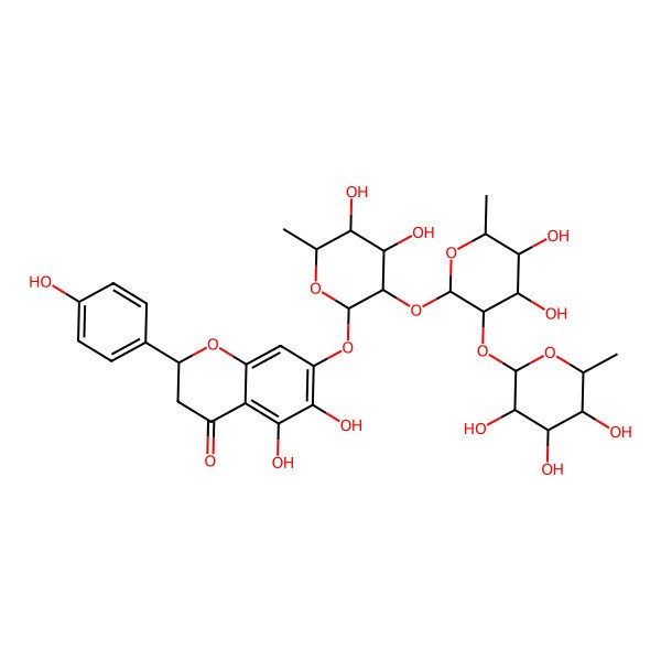 2D Structure of 7-[(3R,4R,5R,6S)-3-[(3R,4R,5R,6S)-4,5-dihydroxy-6-methyl-3-[(3R,4R,5R,6S)-3,4,5-trihydroxy-6-methyloxan-2-yl]oxyoxan-2-yl]oxy-4,5-dihydroxy-6-methyloxan-2-yl]oxy-5,6-dihydroxy-2-(4-hydroxyphenyl)-2,3-dihydrochromen-4-one
