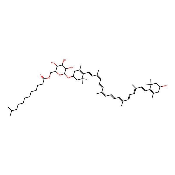 2D Structure of [(2R,3S,4S,5R,6R)-3,4,5-trihydroxy-6-[(1R)-4-[(1E,3E,5E,7E,9E,11E,13E,15E,17E)-18-[(4R)-4-hydroxy-2,6,6-trimethylcyclohexen-1-yl]-3,7,12,16-tetramethyloctadeca-1,3,5,7,9,11,13,15,17-nonaenyl]-3,5,5-trimethylcyclohex-3-en-1-yl]oxyoxan-2-yl]methyl 11-methyldodecanoate
