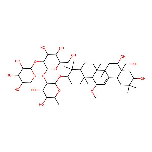2D Structure of 2-[2-[2-[[8,10-Dihydroxy-8a-(hydroxymethyl)-14-methoxy-4,4,6a,6b,11,11,14b-heptamethyl-1,2,3,4a,5,6,7,8,9,10,12,12a,14,14a-tetradecahydropicen-3-yl]oxy]-4,5-dihydroxy-6-methyloxan-3-yl]oxy-4,5-dihydroxy-6-(hydroxymethyl)oxan-3-yl]oxyoxane-3,4,5-triol