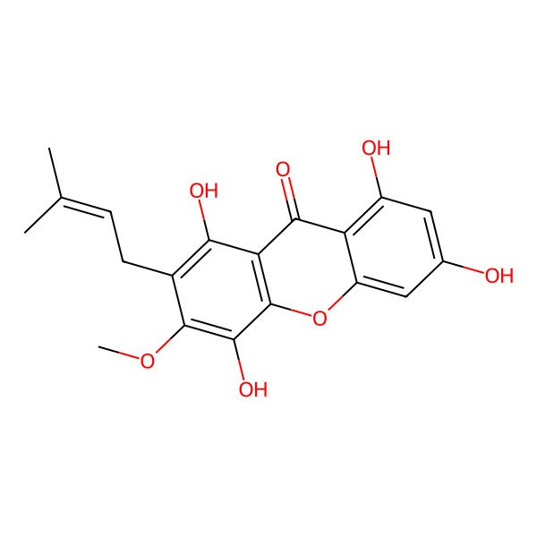 2D Structure of 1,4,6,8-Tetrahydroxy-3-methoxy-2-(3-methylbut-2-enyl)xanthen-9-one 2D Structure of 1,4,6,8-Tetrahydroxy-3-methoxy-2-(3-methylbut-2-enyl)xanthen-9-one