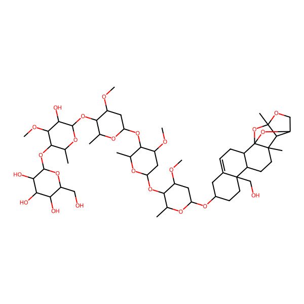 2D Structure of 2-[5-hydroxy-6-[6-[6-[6-[[(1S,2R,7S,10S,11S,14R,15R,16R,19S)-10-(hydroxymethyl)-14,16-dimethyl-17,20,21-trioxahexacyclo[14.4.1.01,14.02,11.05,10.015,19]henicos-4-en-7-yl]oxy]-4-methoxy-2-methyloxan-3-yl]oxy-4-methoxy-2-methyloxan-3-yl]oxy-4-methoxy-2-methyloxan-3-yl]oxy-4-methoxy-2-methyloxan-3-yl]oxy-6-(hydroxymethyl)oxane-3,4,5-triol
