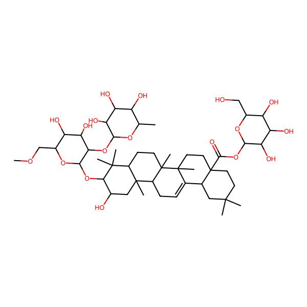 2D Structure of [3,4,5-Trihydroxy-6-(hydroxymethyl)oxan-2-yl] 10-[4,5-dihydroxy-6-(methoxymethyl)-3-(3,4,5-trihydroxy-6-methyloxan-2-yl)oxyoxan-2-yl]oxy-11-hydroxy-2,2,6a,6b,9,9,12a-heptamethyl-1,3,4,5,6,6a,7,8,8a,10,11,12,13,14b-tetradecahydropicene-4a-carboxylate
