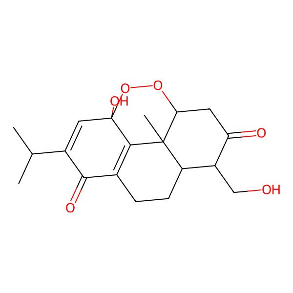 2D Structure of (1R,4R,7S,8S,16S)-1-hydroxy-7-(hydroxymethyl)-16-methyl-13-propan-2-yl-2,3-dioxatetracyclo[6.6.2.04,16.011,15]hexadeca-11(15),13-diene-6,12-dione