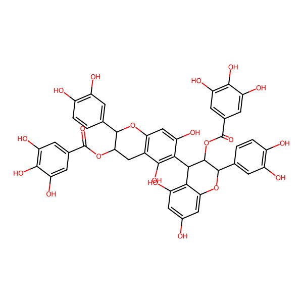 2D Structure of [2-(3,4-dihydroxyphenyl)-6-[2-(3,4-dihydroxyphenyl)-5,7-dihydroxy-3-(3,4,5-trihydroxybenzoyl)oxy-3,4-dihydro-2H-chromen-4-yl]-5,7-dihydroxy-3,4-dihydro-2H-chromen-3-yl] 3,4,5-trihydroxybenzoate