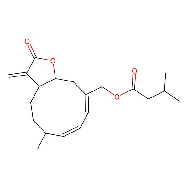 2D Structure of [(3aS,6S,7Z,9E,11aR)-6-methyl-3-methylidene-2-oxo-3a,4,5,6,11,11a-hexahydrocyclodeca[b]furan-10-yl]methyl 3-methylbutanoate