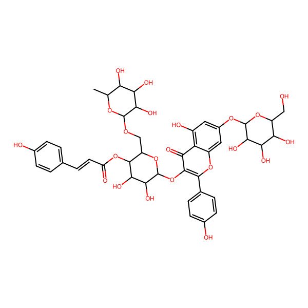2D Structure of [(2R,3R,4R,5R,6S)-4,5-dihydroxy-6-[5-hydroxy-2-(4-hydroxyphenyl)-4-oxo-7-[(2S,3R,4S,5S,6R)-3,4,5-trihydroxy-6-(hydroxymethyl)oxan-2-yl]oxychromen-3-yl]oxy-2-[[(2S,3R,4R,5R,6S)-3,4,5-trihydroxy-6-methyloxan-2-yl]oxymethyl]oxan-3-yl] (Z)-3-(4-hydroxyphenyl)prop-2-enoate