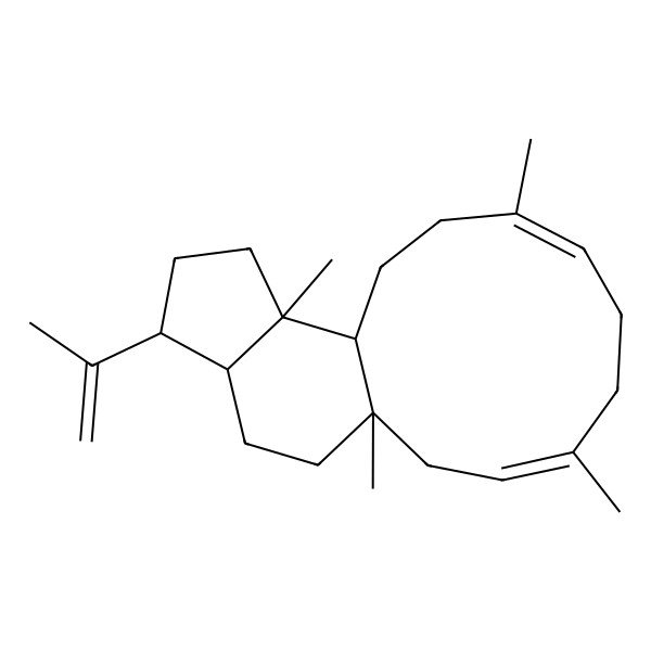 2D Structure of 1,4,8,12-Tetramethyl-15-prop-1-en-2-yltricyclo[9.7.0.012,16]octadeca-3,7-diene